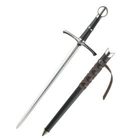 Defender 23" Medieval Style Fantasy Sword Back Circle Head Black Handle With Hard Plastic Scabbard