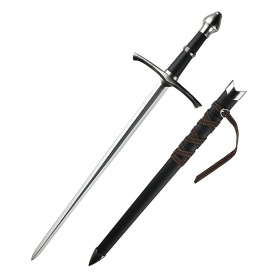 Defender 23" Medieval Style Fantasy Sword Back Arrow Head Black Handle With Hard Plastic Scabbard