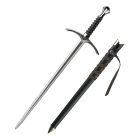 Defender 23" Medieval Style Black Handle Fantasy Sword With Hard Plastic Scabbard