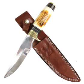 TheBoneEdge 10.5" Skinner Knife Sharp Blade Burn Bone Handle With Leather Sheath