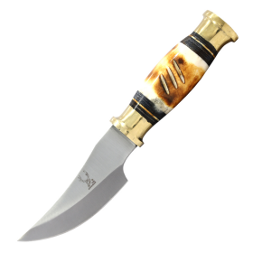 TheBoneEdge 8.5" Burn Bone Handle Skinner Knife Sharp Blade With Leather Sheath