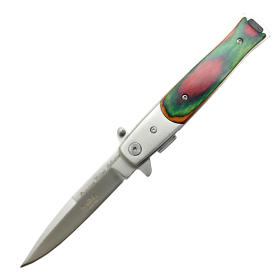 Defender-Xtreme 9" Spring Assisted Folding Knife Pakkawood Handle Stain Bolster With Belt Clip