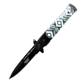 Defender-Xtreme 9" Spring Assisted Folding Knife 3D Printed Acrylic Handle Black Bolster 