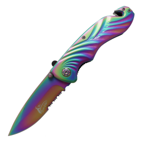 TheBoneEdge 8.5" Rainbow Color Drop Point Blade Spring Assisted Folding Knife 