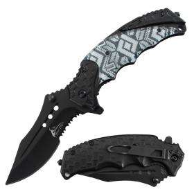 TheBoneEdge 8.5" All Black 3D Printed Onlay Handle Spring Assisted Folding Knife With Belt Cutter & Clip