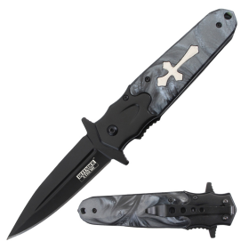 Defender-Xtreme 8.5" Black Acrylic Handle Black Bolster & Blade Spring Assisted Folding Knife 