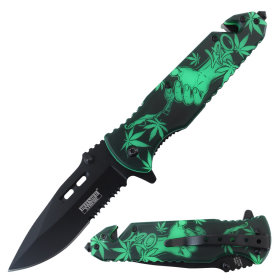 Defender-Xtreme 8.5" Hand Pattern Handle Spring Assisted Folding Knife With Belt Cutter & Glass Breaker