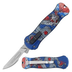 Defender 5.5" Dragon Design Handle Replaceable Blade Folding Scalpel Knife With Blades