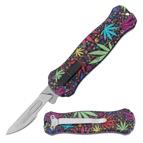 Defender 5.5" Multi Color Leaves Design Handle Replaceable Blade Folding Scalpel Knife With Blades