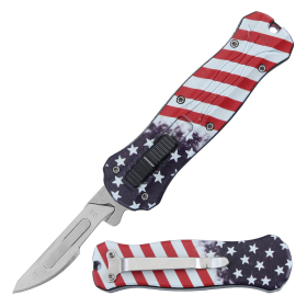 Defender 5.5" USA Flag Design Handle Replaceable Blade Folding Scalpel Knife With Blades