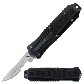 Defender 5.5" Black Metal Handle Replaceable Blade Folding Scalpel Knife With Blades