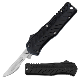Defender 5.5" Replaceable Blade Black Metal Handle Folding Scalpel Knife With Blades
