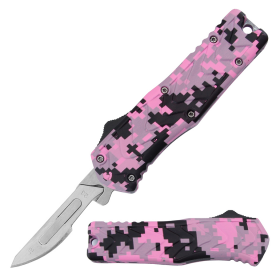Defender 5.5" Pink Digital Camo Design Handle Replaceable Blade Folding Scalpel Knife With Blades
