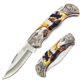 TheBoneEdge 7" Eagle Design Pattern Handle Classic Folding Knife 
