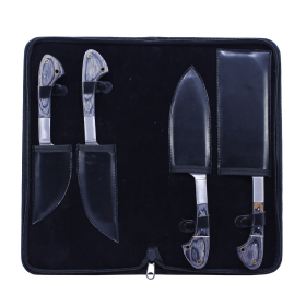 TheBoneEdge 4 Pcs Chef's Kitchen Knife Set Black Wood Color Handle Hand Made With Pouch