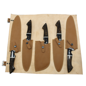 TheBoneEdge 5 Pcs Brown & Black Resin Handle Damascus Fordge Blade Chef's Knife Set 