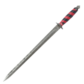 TheBoneEdge 28" Damascus Blade Mini Sword With Leather Red & Black Wrap Handle & Sheath