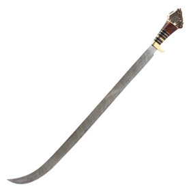 TheBoneEdge 38" Damascus Blade Real Stag Horn Handle Sword Hand Made Brass Bolster With Leather Sheath