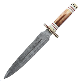 TheBoneEdge 16" Damascus Blade Fantasy Bone Handle Hunting Knife with Leather Sheath
