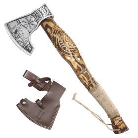 TheBoneEdge 20" Hand Made Forged Ragnar Viking Axe Ash Wood Handle With Sheath
