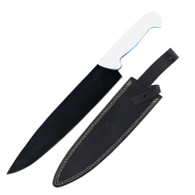 Defender 17" Plastic Mould White Handle Black Blade Hunting Knife With Sheath