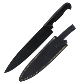 Defender 17" Plastic Mould Black Handle Black Blade Hunting Knife With Sheath