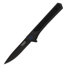 Defender-Xtreme 8" Black Titanium Coated Ball Baring Folding Knife With Leather Sheath
