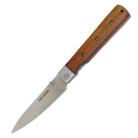 Hunt-Down 9" Liner Lock Stainless Blade Wood Handle Steel Bolster Folding Knife