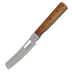 Hunt-Down 9" Serrated Blade Liner Lock Stainless Wood Handle Steel Bolster Folding Knife