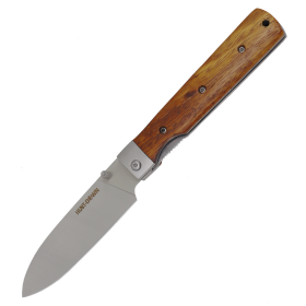 Hunt-Down 9" Liner Lock Wood Handle Steel Bolster Folding Knife 7cr17 Steel