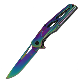 TheBoneEdge 8" Rainbow Titanium Coated Interlock Spring Assisted Folding Knife With Clip