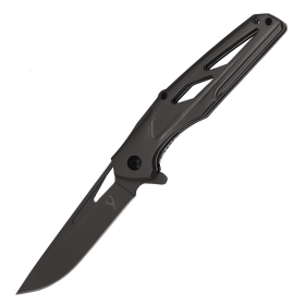 TheBoneEdge 8" Grey Titanium Coated Interlock Spring Assisted Folding Knife With Clip