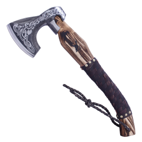 TheBoneEdge 17.5" Hunting Axe Dark Brown Wood Handle Black Coated Steel Blade With Sheath
