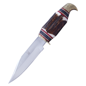 TheBoneEdge 9.5" Artificial Stag Handle Eagle Head Hunting Knives With Leather Sheath