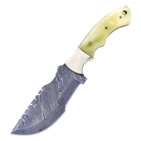 TheBoneEdge 10" Damascus Blade Tracker Hunting knife Bone Handle With Leather Sheath