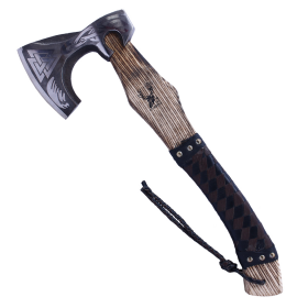 TheBoneEdge 17.5" Brown & Black Leather Wrapped Handle Steel Blade Hunting Axe With Sheath