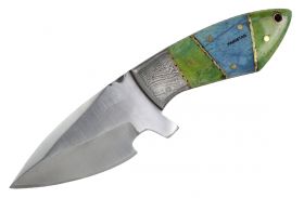 7" Full Tang Damascus Steel with Blue/Green Bone Handle and Leather Sheath