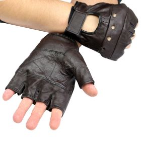 Brown Leather Finger Less Gloves