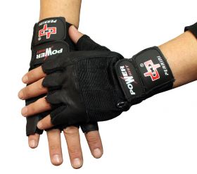 Fingerless Black Weight Lifting Leather Workout Gloves