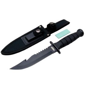 10.5" Hunting Knife With Nylon Button Sheath Hook Blade