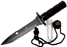 10.5" Black Blade Survival Knife with Sheath Heavy Duty