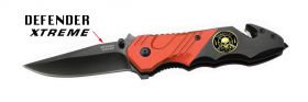 Defender Xtreme 8" Red & Black Folding Knife Heavy Duty Steel New w/ Skull Plate