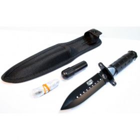 8" All Black Survival Knife With Survival Kit & Sheath