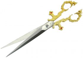 10.5" Renaissance Scissors Dagger Gold Color Handle with Sheath
