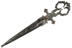 10.5" Renaissance Scissors Dagger Dark Silver Color Handle with Sheath