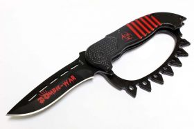 8.5" Zombie War Red & Black Spring Assisted Knife with Belt Clip