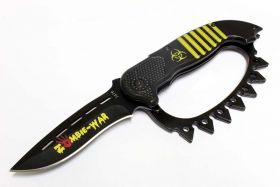 8.5" Zombie War Yellow & Black Spring Assisted Knife with Belt Clip