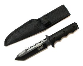 9" Defender Xtreme Tactical Team All Black Serrated Blade Hunting Knife with Sheath 