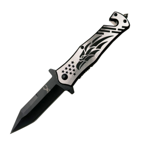 TheBoneEdge 8" Silver Falcon Design Spring Assisted Folding Knife With Belt Clip