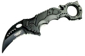 8" Defender Xtreme Black Spring Assisted Knife w/ Belt Clip  